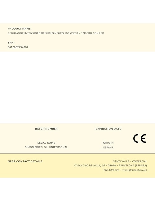 Regulador intensidad de suelo negro 500 w 230 v~ negro con led