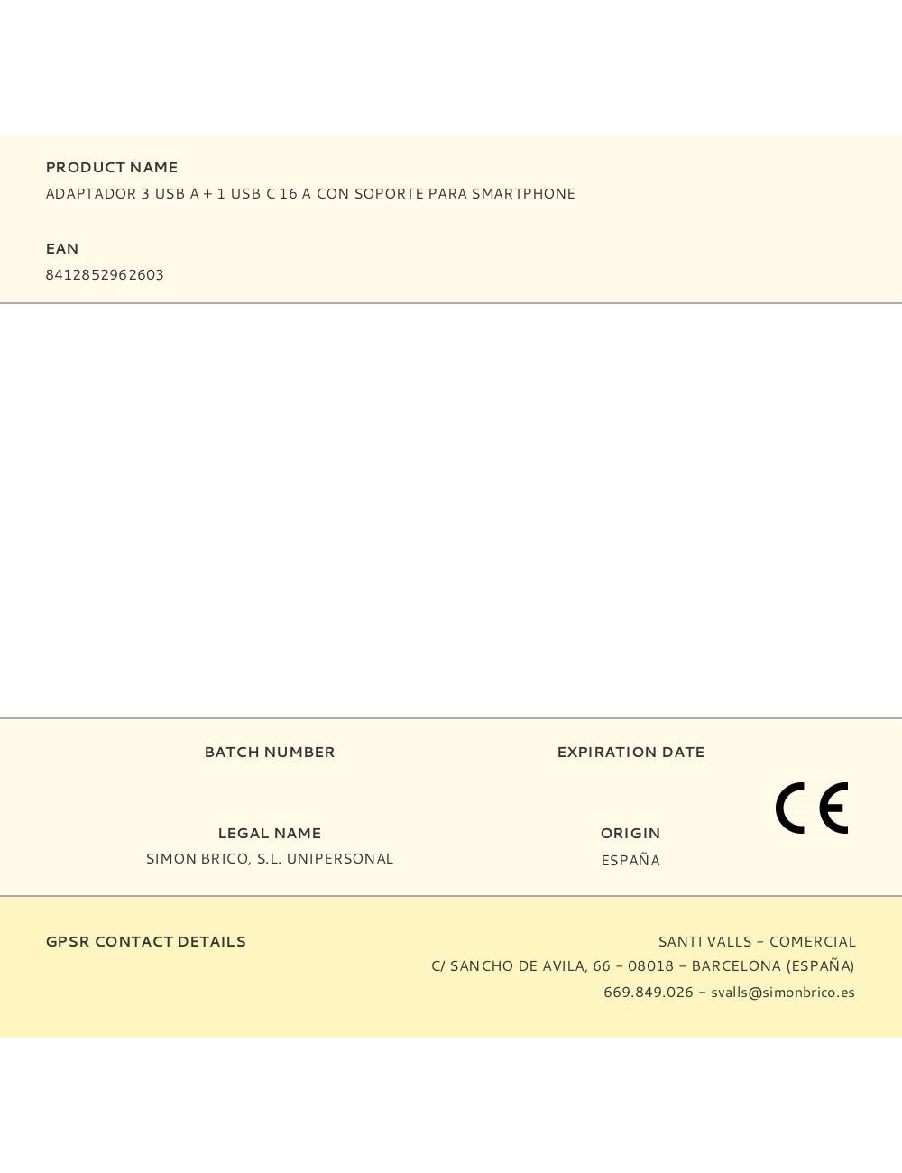 Adaptador 3 usb a + 1 usb c 16 a con soporte para smartphone