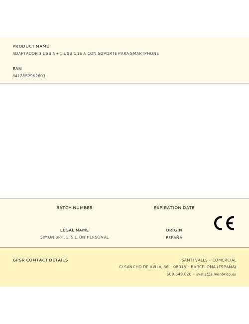 Adaptador 3 usb a + 1 usb c 16 a con soporte para smartphone