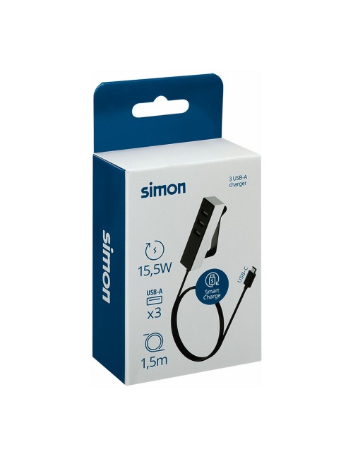 Adaptador 3 conectores usb a con fijación 1,5 m negro