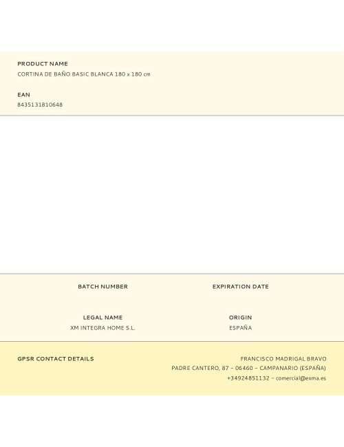 Cortina de baño basic blanca 180 x 180 cm