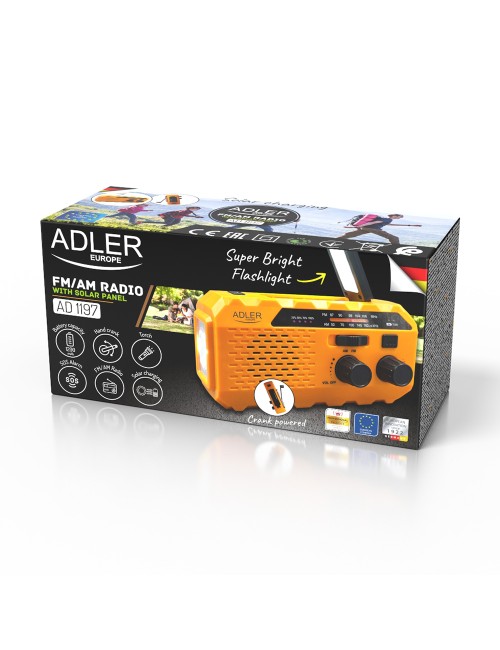 Radio solar con manivela ad 1197, 15,5 x 5 x 8 cm
