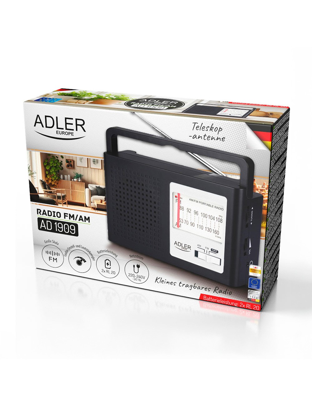 Radio am/fm ad 1909, 15,5 x 21 x 6 cm