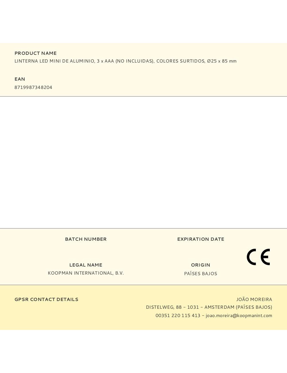 Linterna led mini de aluminio, 3 x aaa (no incluidas), colores surtidos, ø25 x 85 mm