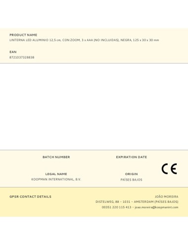 Linterna led aluminio 12,5 cm, con zoom, 3 x aaa (no incluidas), negra, 125 x 30 x 30 mm