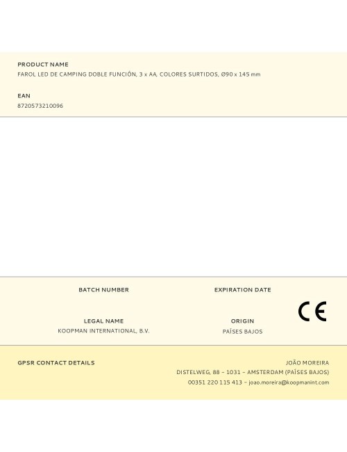 Farol led de camping doble función, 3 x aa, colores surtidos, ø90 x 145 mm