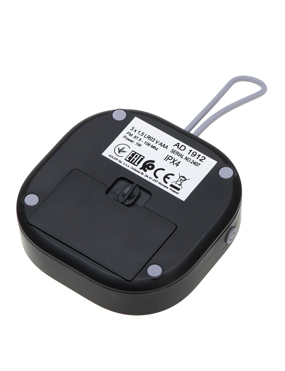 Radio fm resistente al agua ipx4 ad 1912, 9 x 9 x 2,5 cm