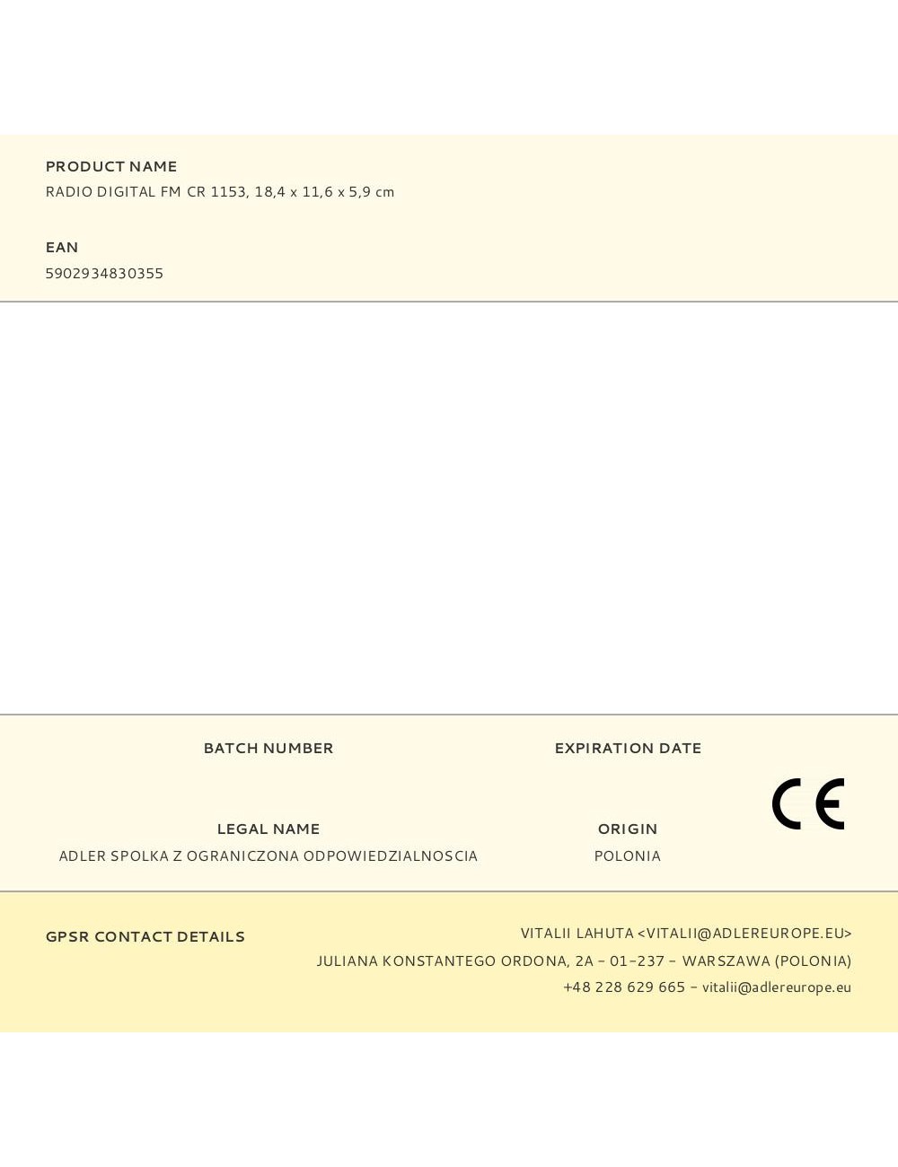 Radio digital fm cr 1153, 18,4 x 11,6 x 5,9 cm