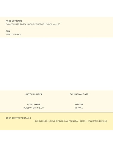 Enlace mixto rosca macho polipropileno 32 mm x 1"