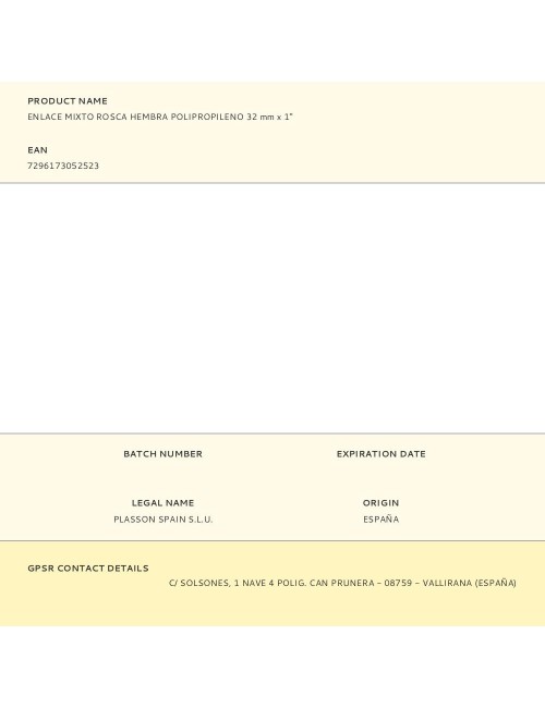 Enlace mixto rosca hembra polipropileno 32 mm x 1"