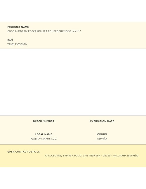 Codo mixto 90° rosca hembra polipropileno 32 mm x 1"