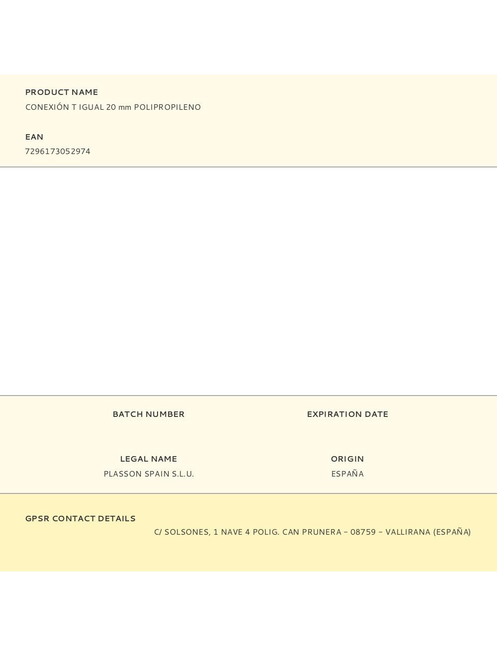 Conexión t igual 20 mm polipropileno