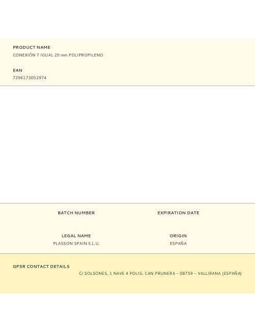 Conexión t igual 20 mm polipropileno