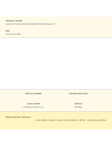 Codo 90° rosca macho/hembra polipropileno 1"