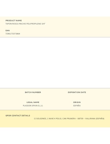 Tapon rosca macho polipropileno 3/4"