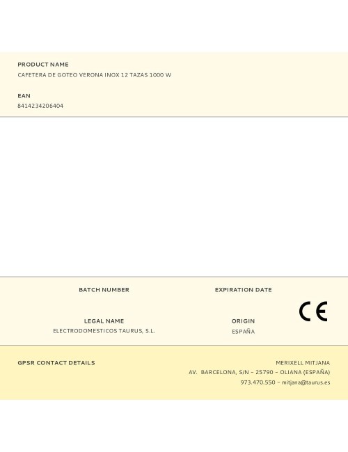 Cafetera de goteo verona inox 12 tazas 1000 w