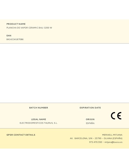Plancha de vapor ceramic bali 3200 w