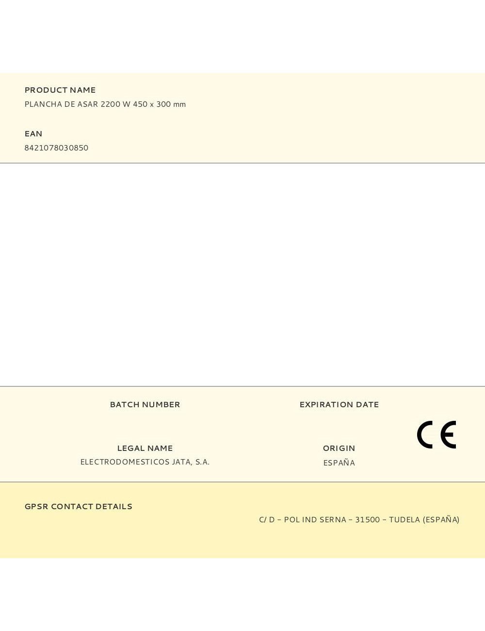 Plancha de asar 2200 w 450 x 300 mm