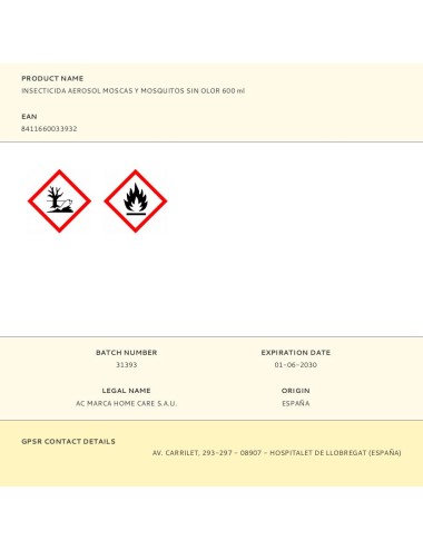 Insecticida aerosol moscas y mosquitos sin olor 600 ml