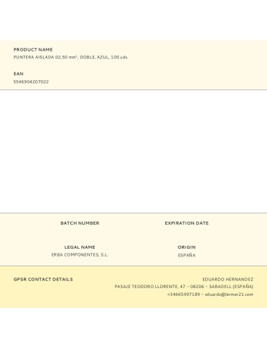 Puntera aislada 02,50 mm, doble, azul, 100 uds