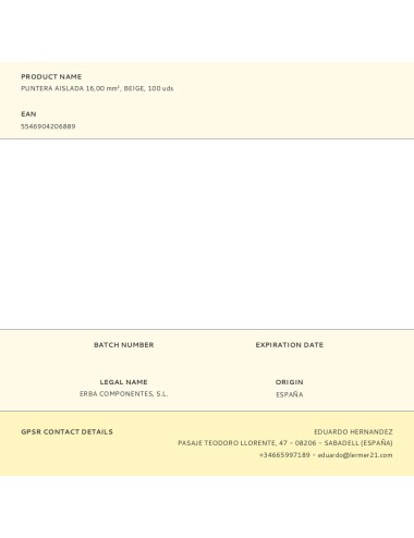 Puntera aislada 16,00 mm, beige, 100 uds