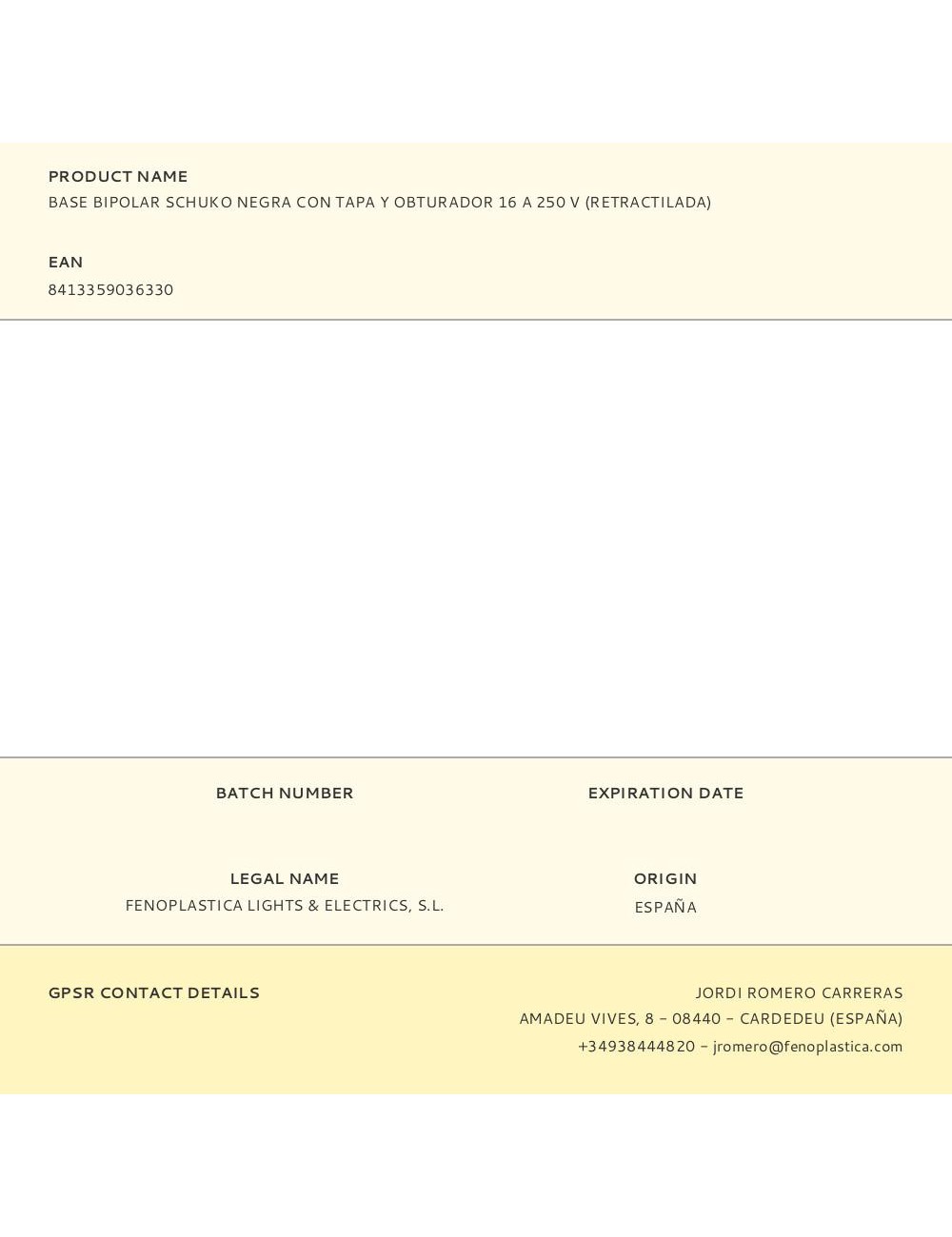 Base bipolar schuko negra con tapa y obturador 16 a 250 v (retractilada)