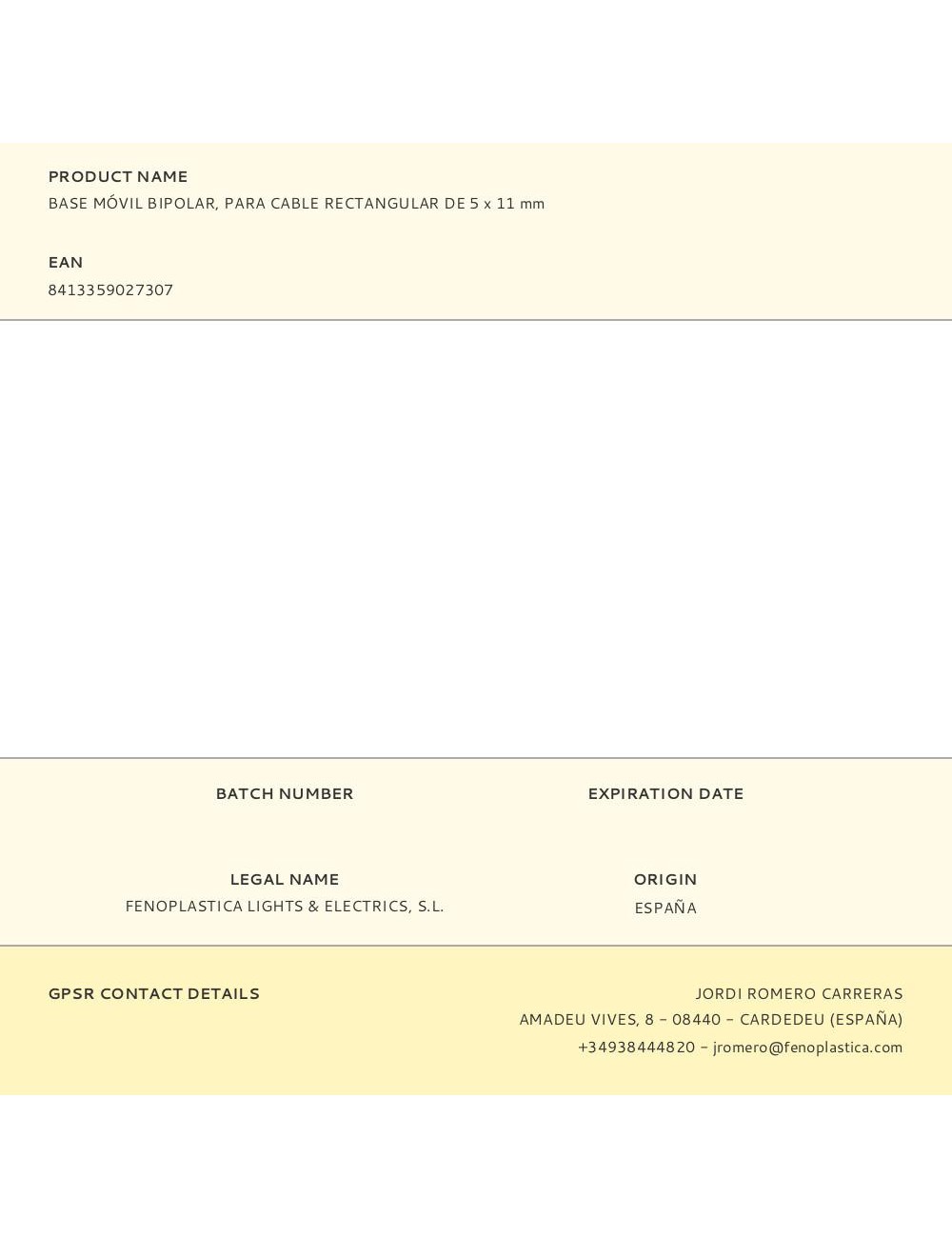 Base móvil bipolar, para cable rectangular de 5 x 11 mm