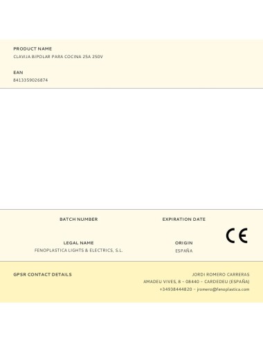 Clavija bipolar para cocina 25a 250v