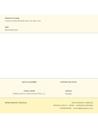 Clavija plana bipolar (cee 7/7) 250 v 16a