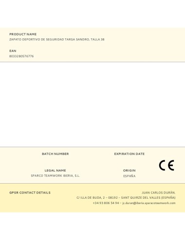 Zapato deportivo de seguridad targa sandro, talla 38
