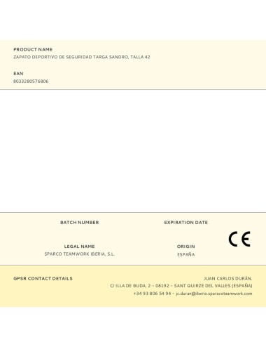 Zapato deportivo de seguridad targa sandro, talla 42