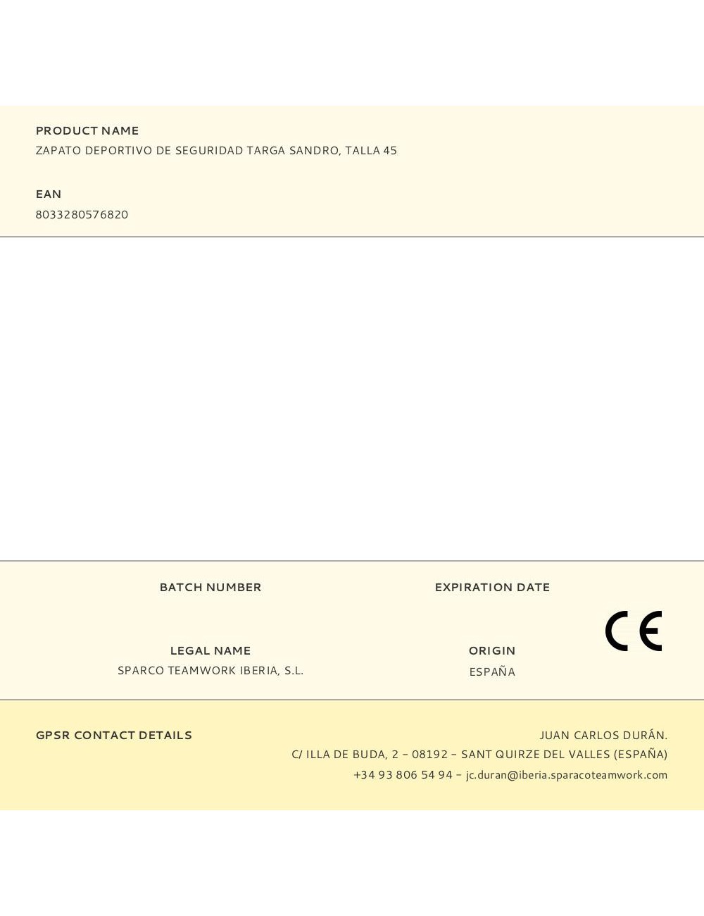 Zapato deportivo de seguridad targa sandro, talla 45