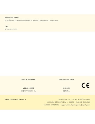 Plafón led cuadrado mauve 12 w 4000 k 1300 lm 26 x 26 x 6,5 cm