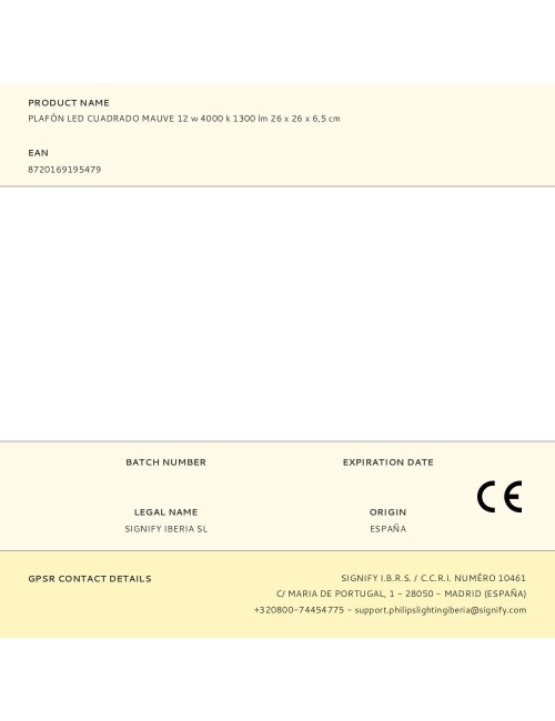 Plafón led cuadrado mauve 12 w 4000 k 1300 lm 26 x 26 x 6,5 cm