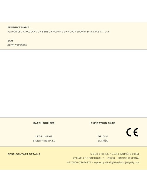 Plafón led circular con sensor acuna 21 w 4000 k 2900 lm 34,5 x 34,5 x 7,1 cm