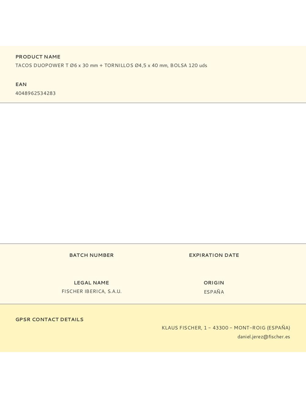 Tacos duopower t ø6 x 30 mm + tornillos ø4,5 x 40 mm, bolsa 120 uds