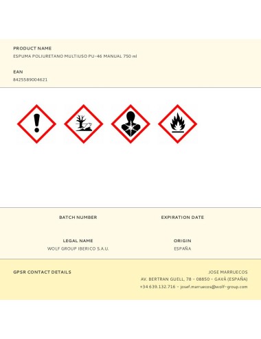 Espuma poliuretano multiuso pu-46 manual 750 ml