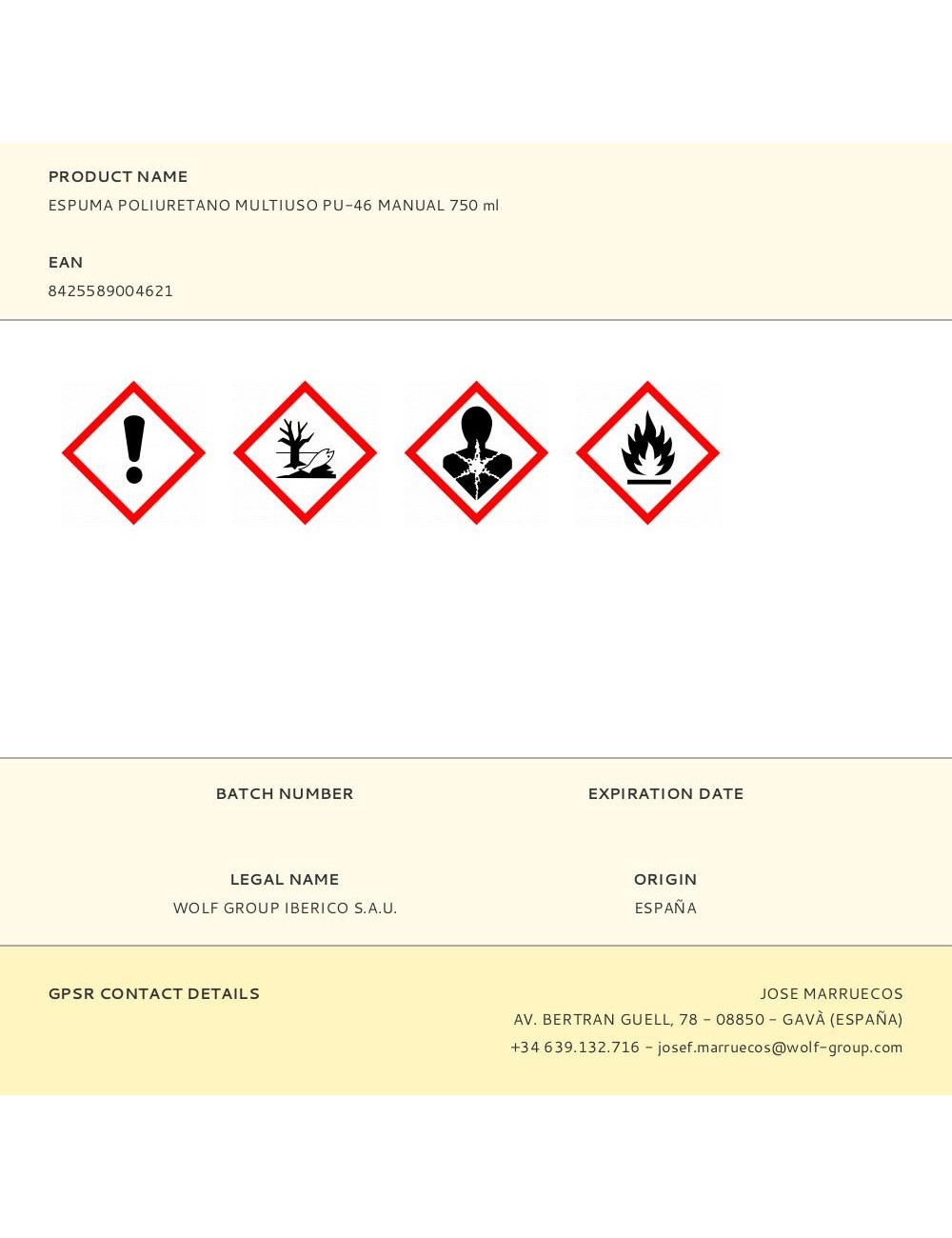 Espuma poliuretano multiuso pu-46 manual 750 ml