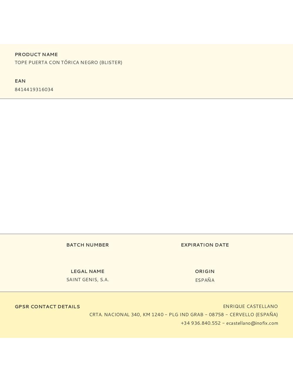 Tope puerta con tórica negro (blister)