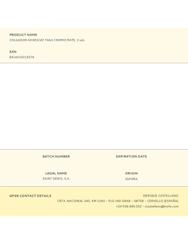 Colgador adhesivo taga cromo mate, 2 uds