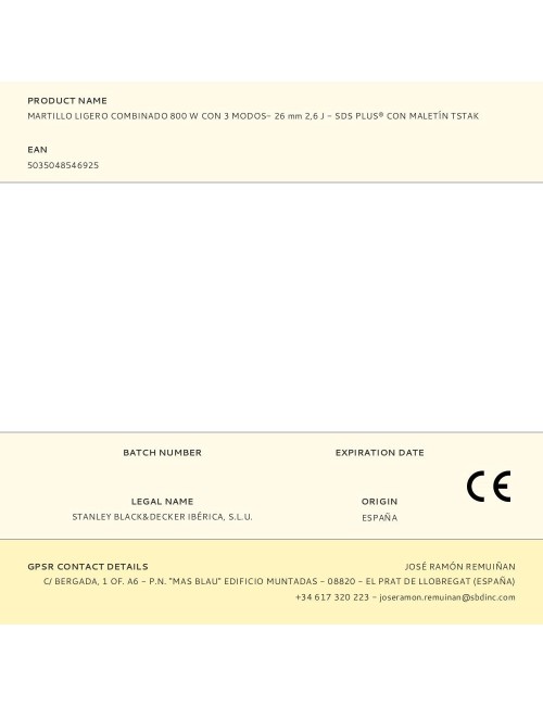 Martillo ligero combinado 800 w con 3 modos- 26 mm 2,6 j - sds plus® con maletín tstak