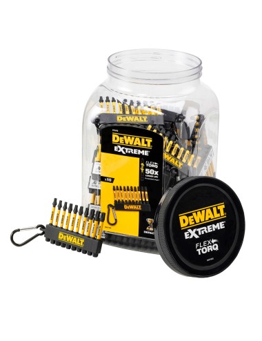 Juego de 10 puntas flextorq 57 mm pz2, pz3 y ph2 con mosquetón, bote con 50 uds