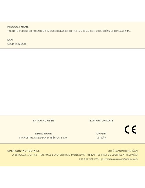 Taladro percutor mclaren sin escobillas xr 18 v 13 mm 90 nm con 2 baterías li-ion 4 ah y maletín tstak