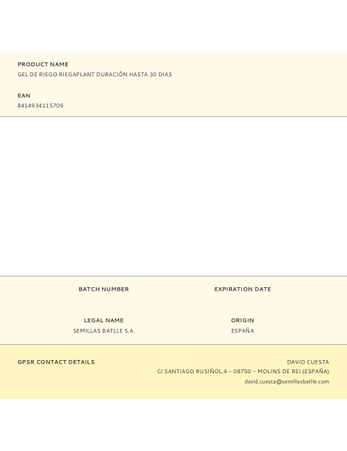 Gel de riego riegaplant duración hasta 30 dias