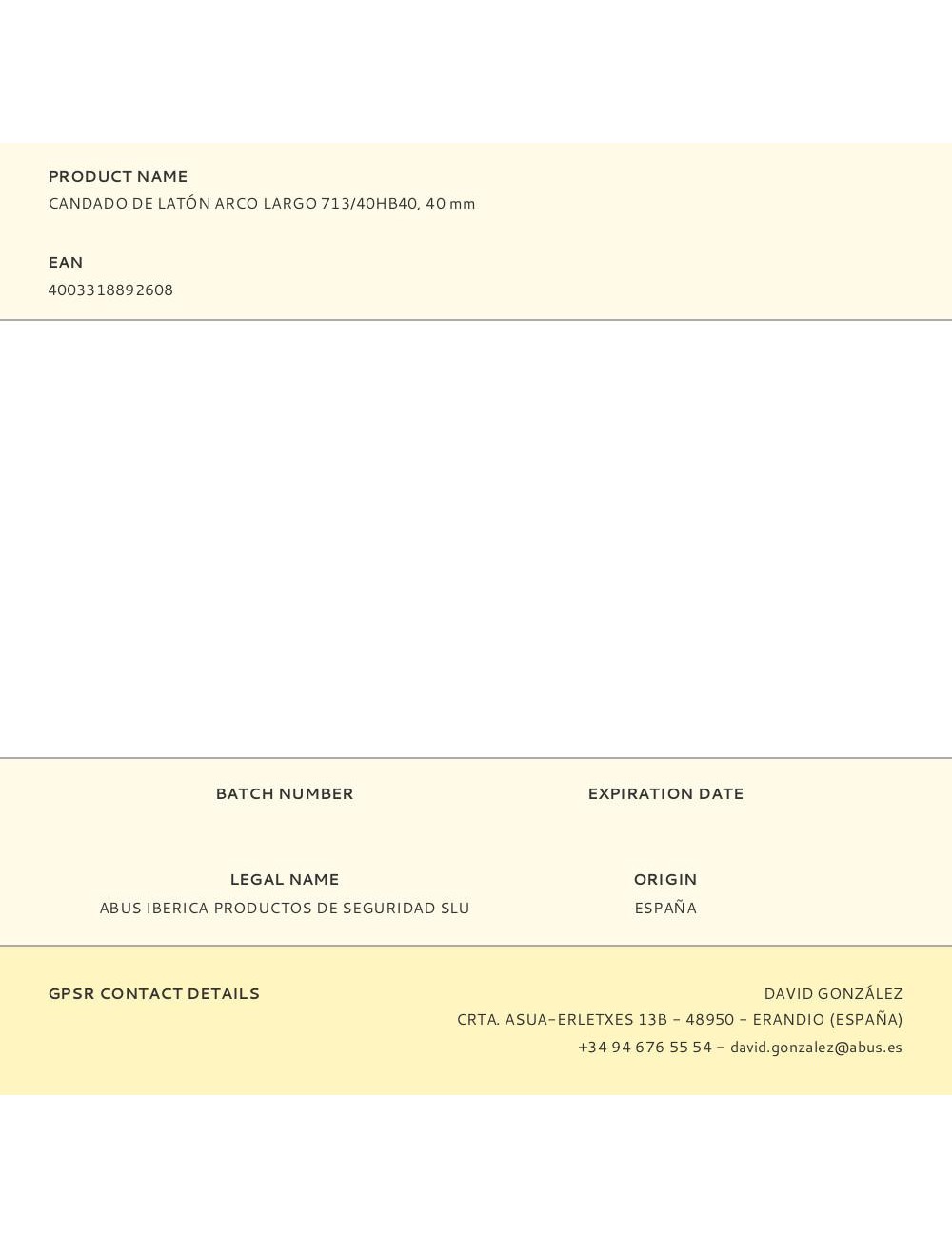 Candado de latón arco largo 713/40hb40, 40 mm