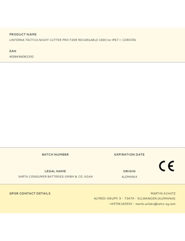 Linterna táctica night cutter pro f20r recargable 1000 im ip67 + cordón