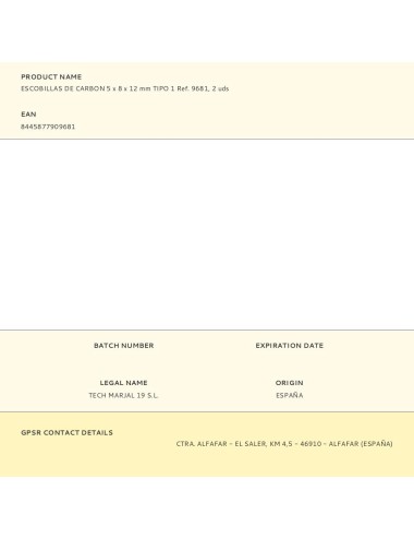 Escobillas de carbon 5 x 8 x 12 mm tipo 1 ref. 9681, 2 uds