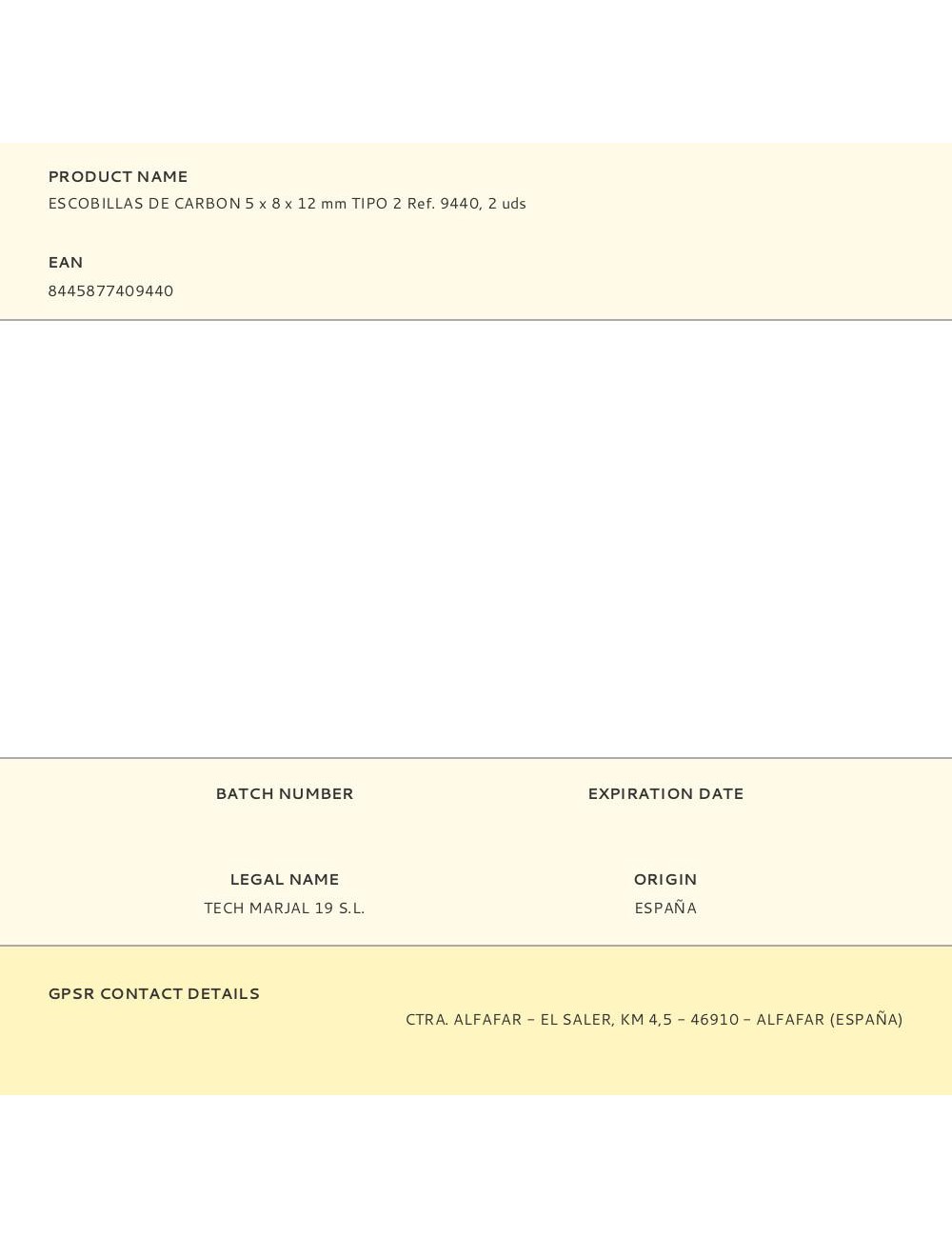 Escobillas de carbon 5 x 8 x 12 mm tipo 2 ref. 9440, 2 uds