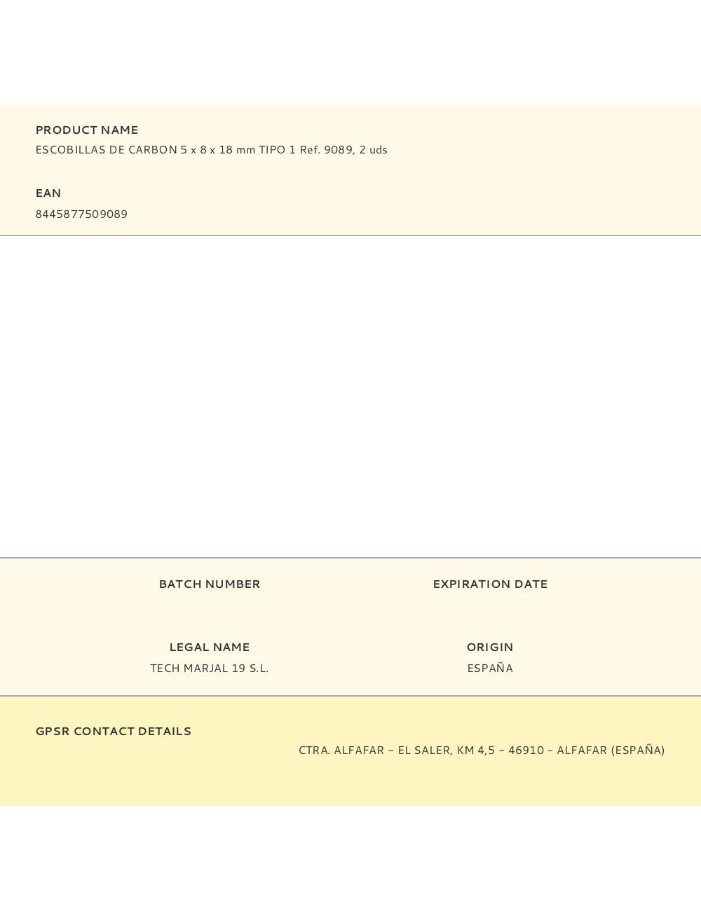 Escobillas de carbon 5 x 8 x 18 mm tipo 1 ref. 9089, 2 uds