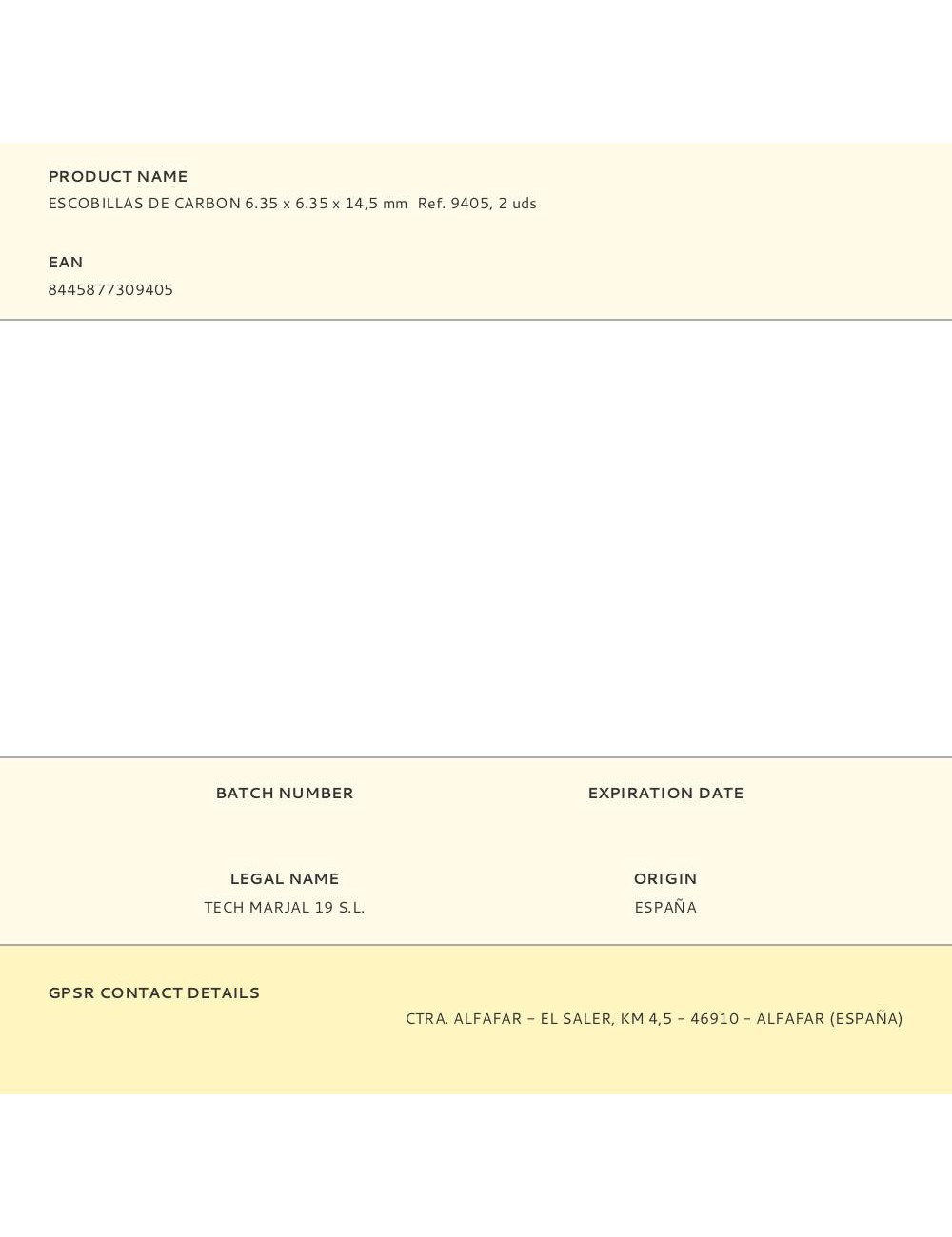 Escobillas de carbon 6.35 x 6.35 x 14,5 mm ref. 9405, 2 uds